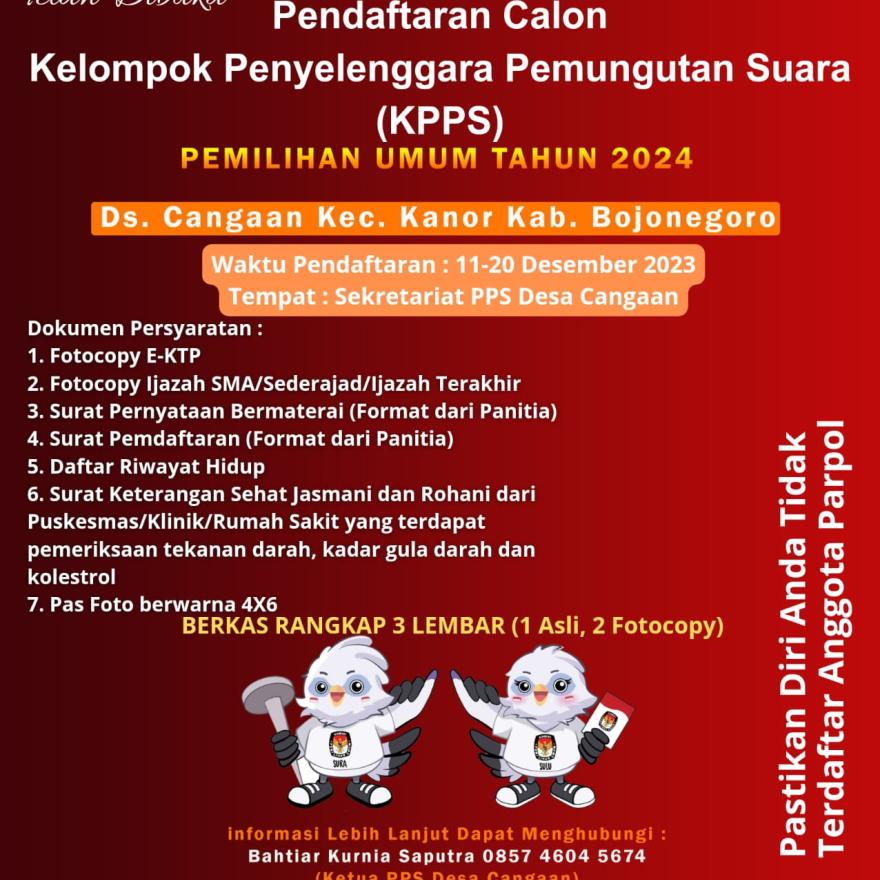 PENGUMUMAN PENDAFTARAN KPPS PEMILU DESA CANGAAN TAHUN 2024